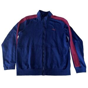 Puma Men's Navy Blue Red Logo Zip Up Activewear Jacket Sweater Large